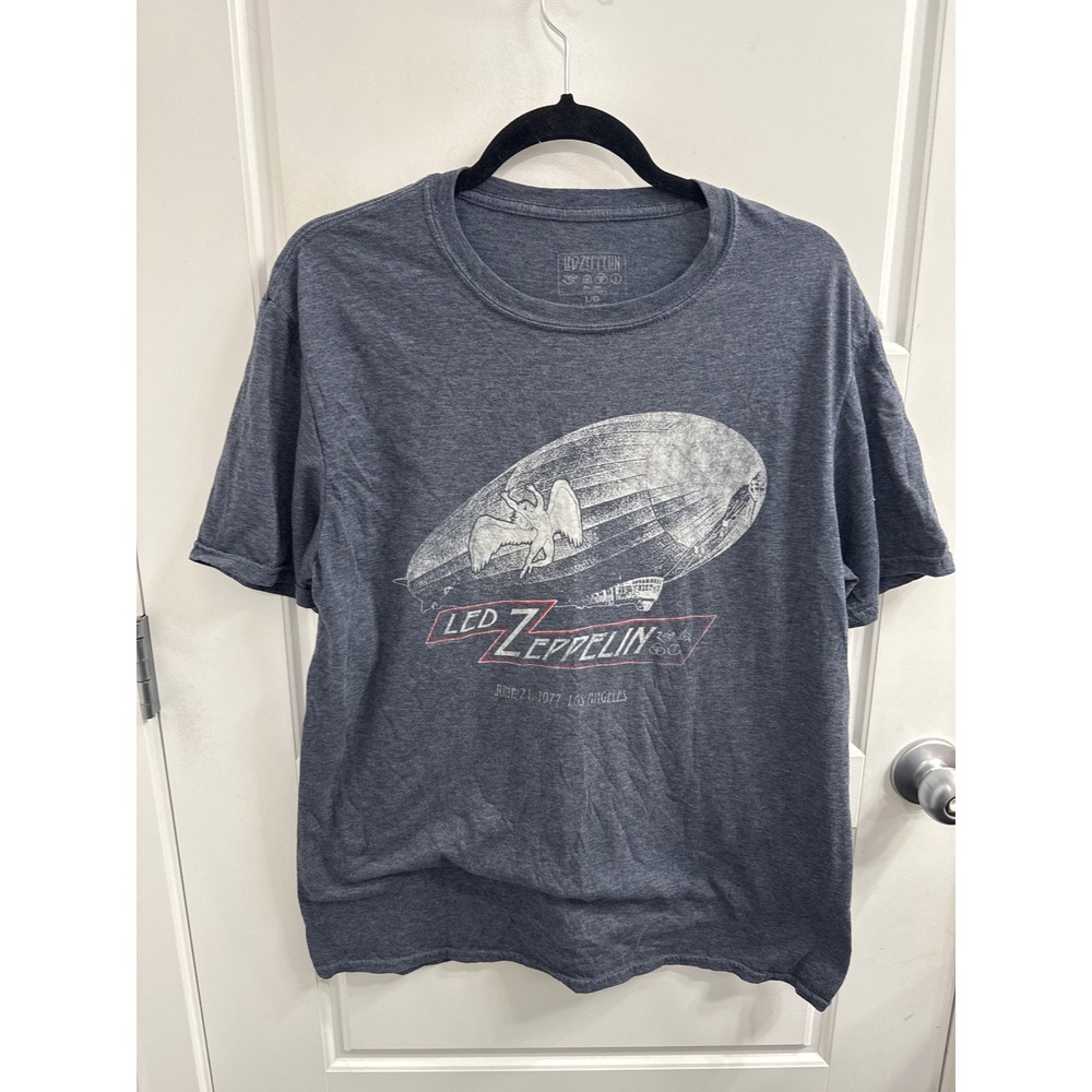 Led‎ Zeppelin Mens Graphic T-Shirt Charcoal Grey 1977 Los Angeles Concert Large